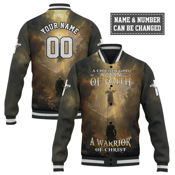 A Child Of God A Man Of Faith A Warrior Of Christ Baseball Jacket
