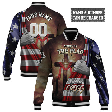 Stand for the Flag Kneel for the Cross Baseball Jacket