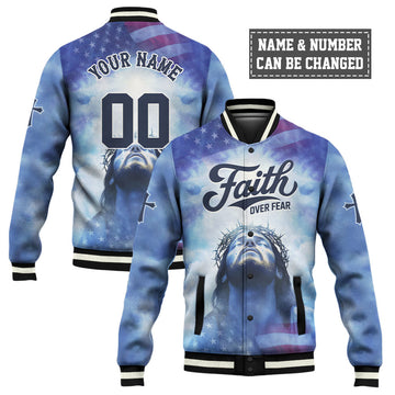 Jesus Faith Over Fear Baseball Jacket